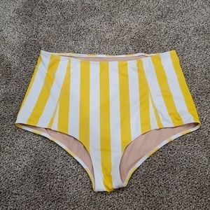 Kortni Jeane Yellow and White Striped Swim Bottoms. Size Large. Rarely Worn.